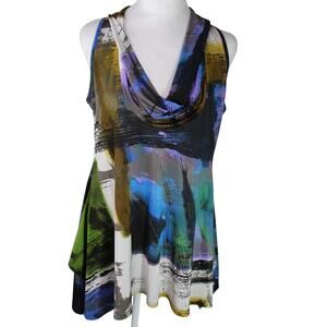 Lior Paris Mini Dress Tunic Cout Neck Asymmetrical Hem Y2K 90s Colorful L/XL